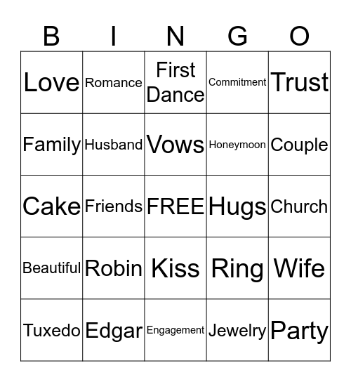 Bridal Shower Bingo Card