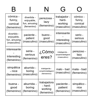 Vocabulario: Unidad 1 Etapa 2 PARTE DOS Bingo Card