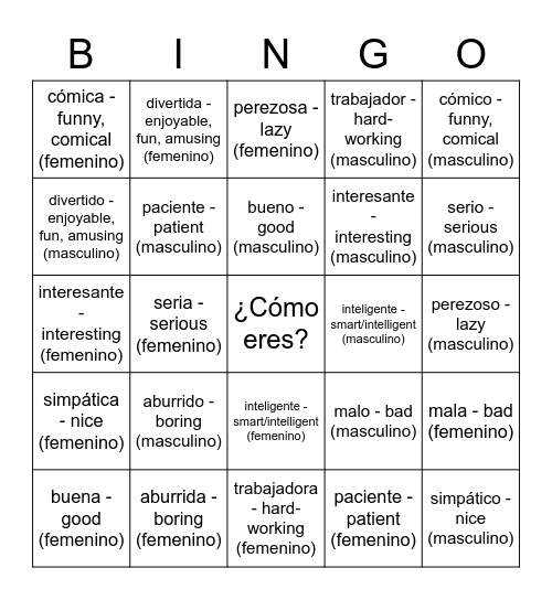 Vocabulario: Unidad 1 Etapa 2 PARTE DOS Bingo Card