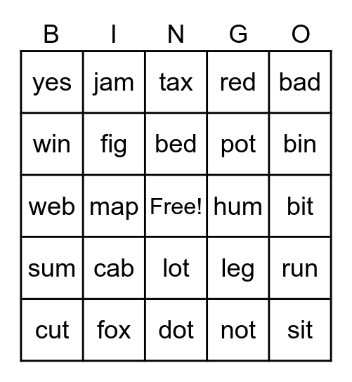 CVC Bingo Card