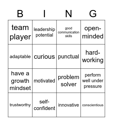 qualities of a good employee Bingo Card