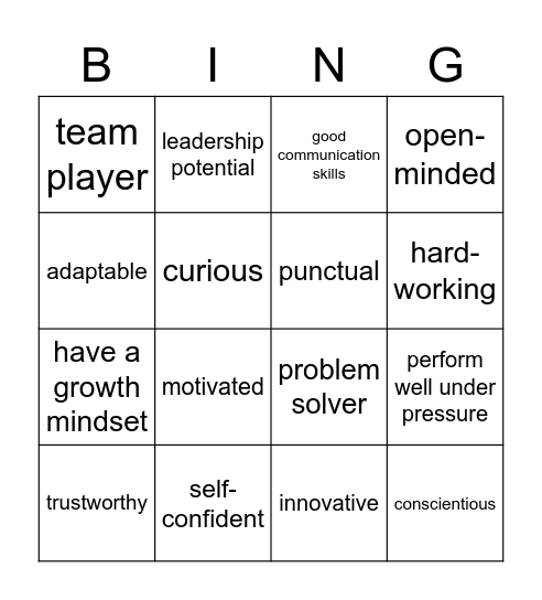 qualities of a good employee Bingo Card