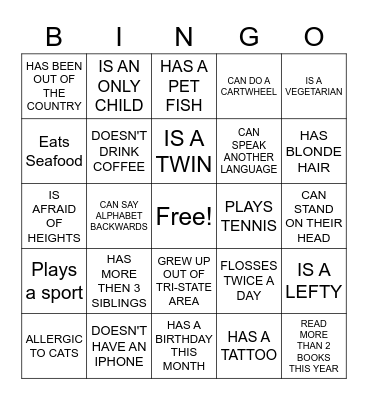 HUMAN SCAVENGER HUNT Bingo Card