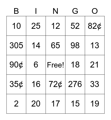 2nd Grade Fall Bingo Card