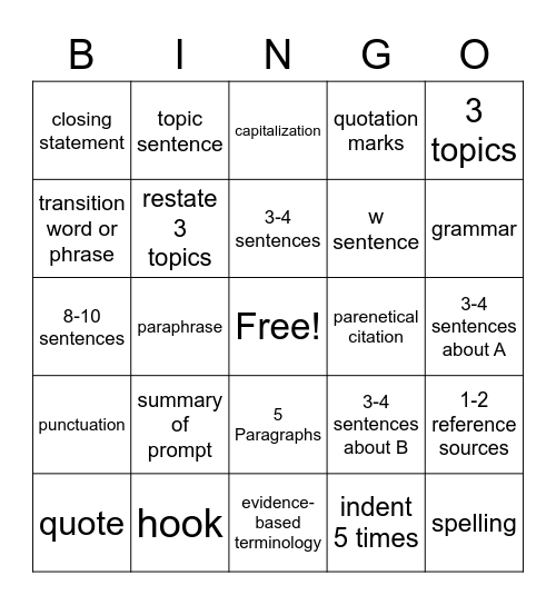Untitled Bingo Card