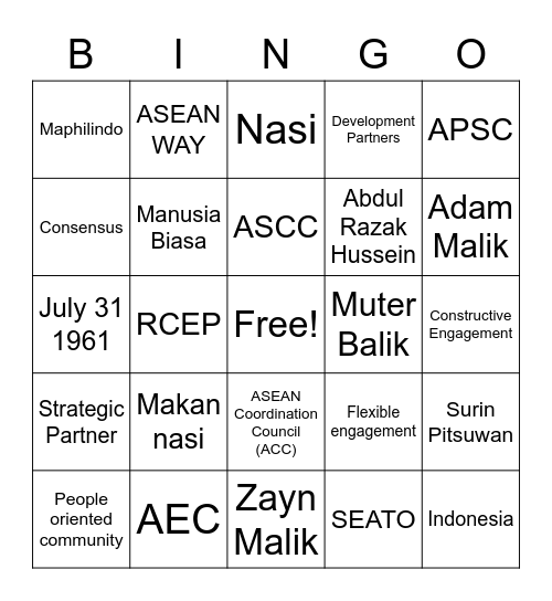 ASEAN BINGO Card