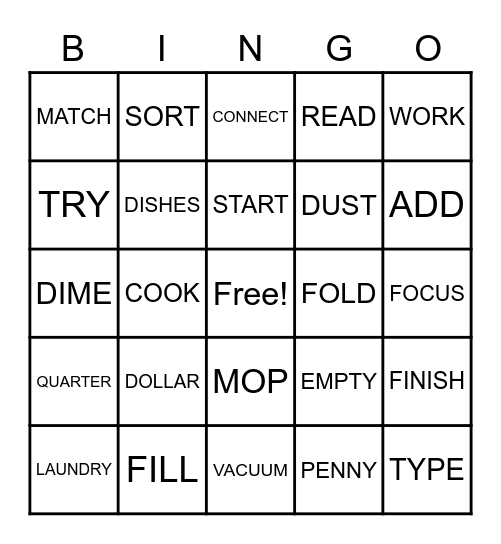 Life Skills BINGO Card