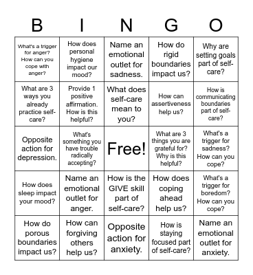 Self-Care Bingo Card