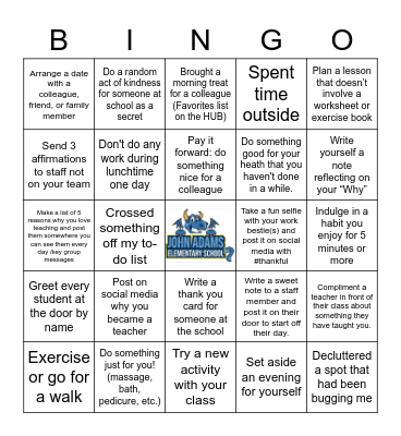 November Challenge Bingo Card