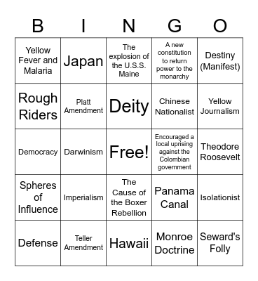 American Imperialism Bingo Card