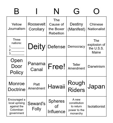 American Imperialism Bingo Card