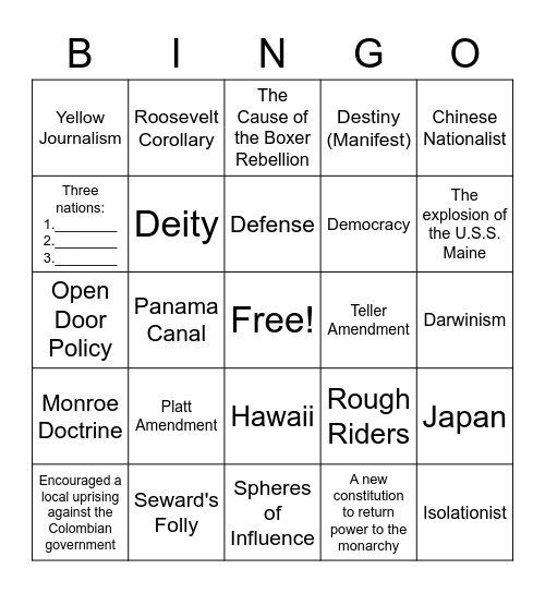 American Imperialism Bingo Card