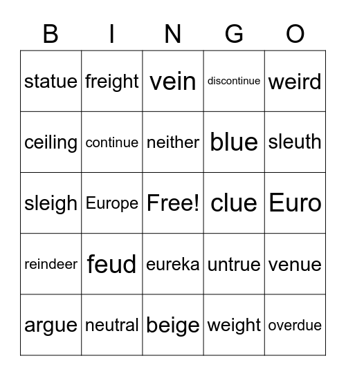 Through EU words Bingo Card