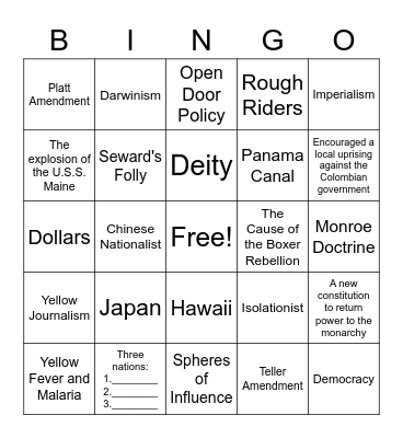 American Imperialism Bingo Card