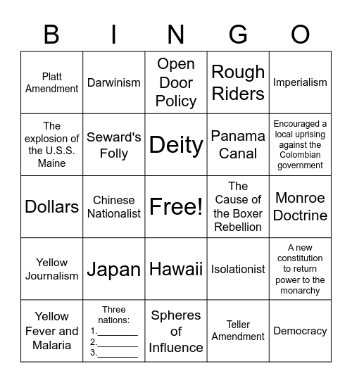 American Imperialism Bingo Card