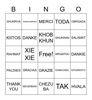 BSF "THANKSGIVING" Bingo Card