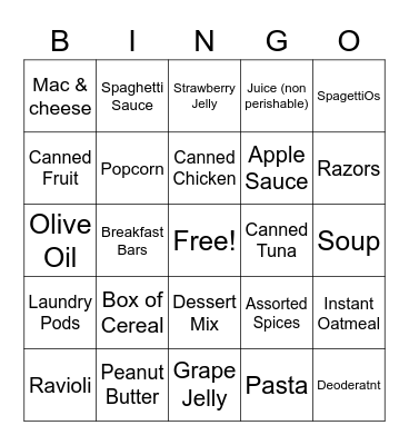 Milligan's Thanksgiving Food Drive Bingo Card