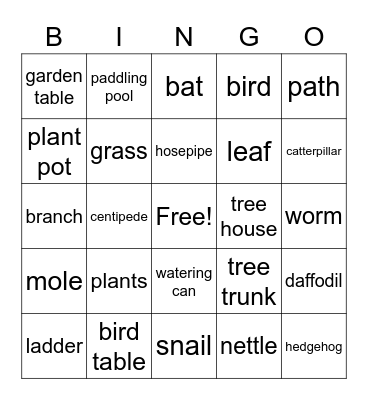In the garden Bingo Card
