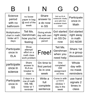 AJ Participation Bingo Card