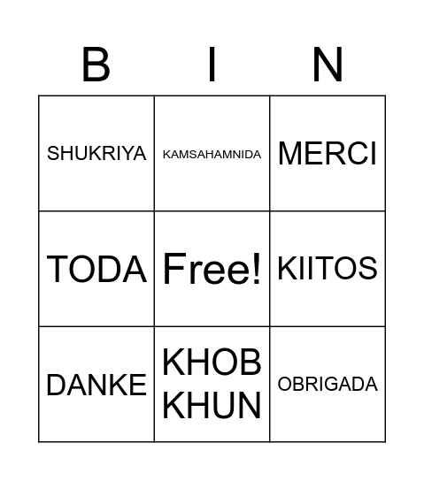 BSF "THANKSGIVING" Bingo Card