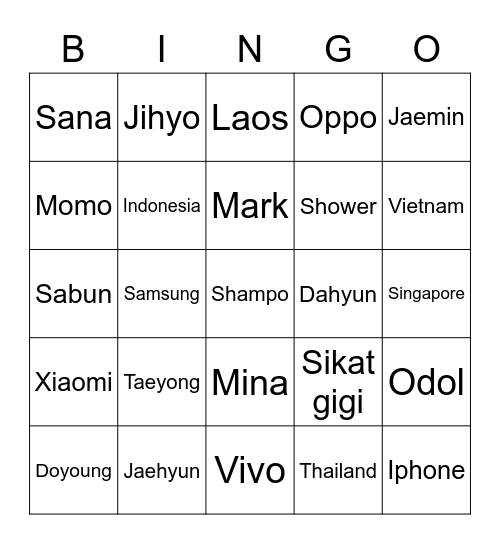 Bingo nya Jeje Bingo Card