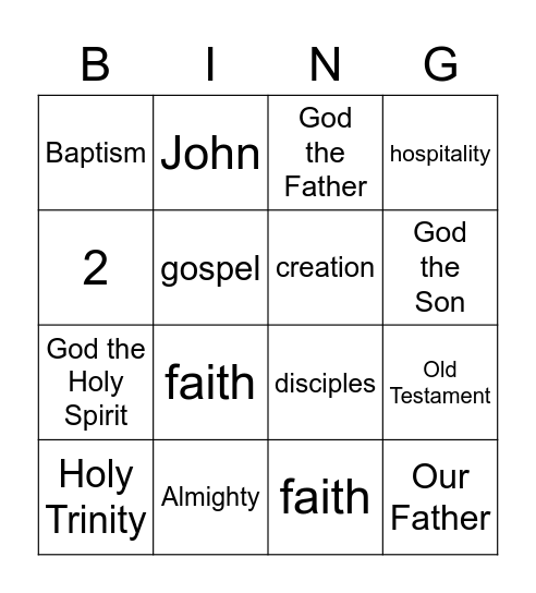 Religion Unit 1 Bingo Card