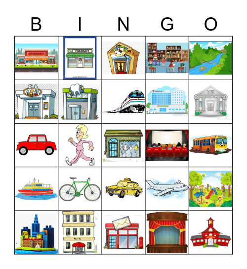 La ciudad y el transporte Bingo Card