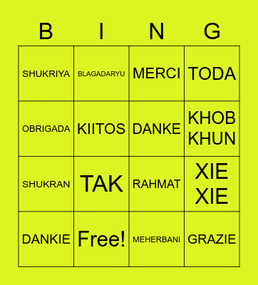 BSF "THANKSGIVING" Bingo Card