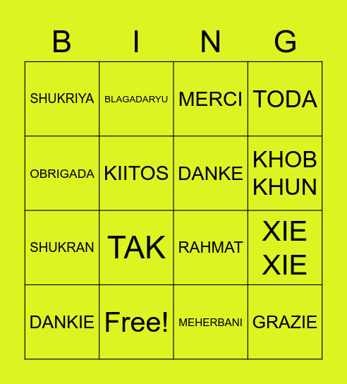 BSF "THANKSGIVING" Bingo Card