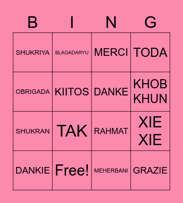 BSF "THANKSGIVING" Bingo Card