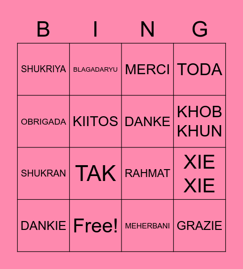 BSF "THANKSGIVING" Bingo Card