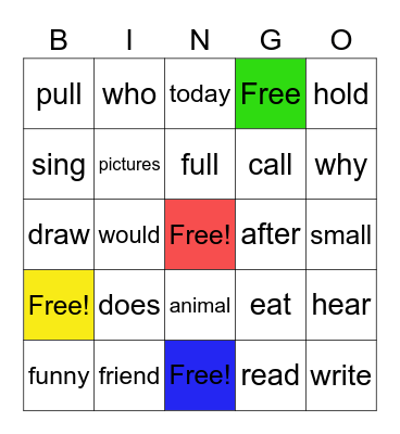 Grade 1 HF Unit 1 Bingo Card