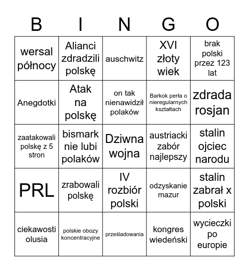 Historia bingo Card