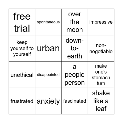 1.1 - 2.1 vocabulary Bingo Card