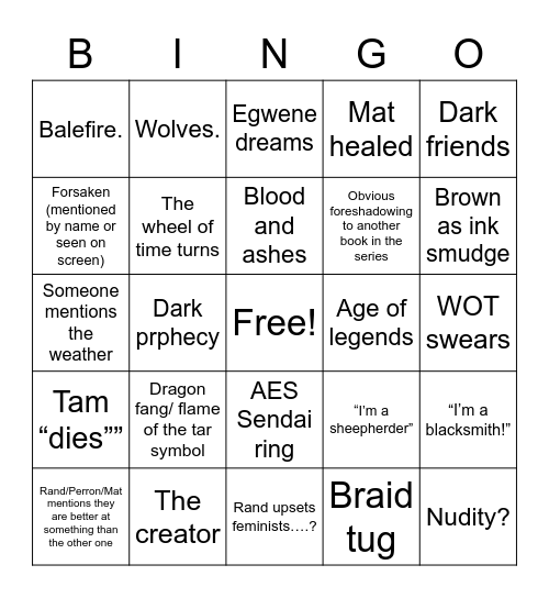 Wheel of time watch party for Andy! Bingo Card