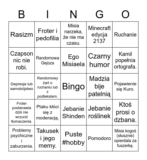 Fumetsu Bingo Card