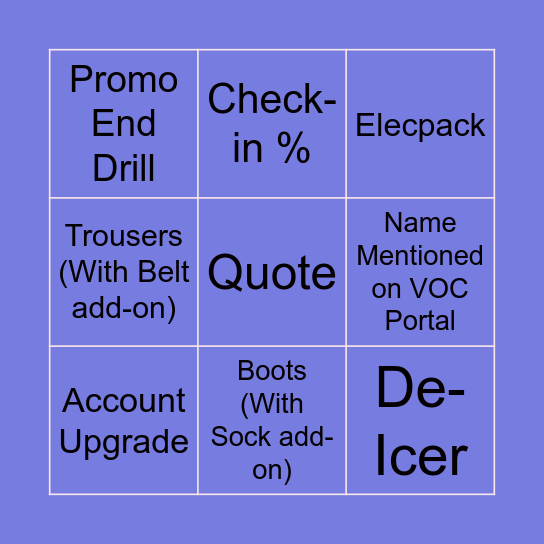Screwfix Bingo Card