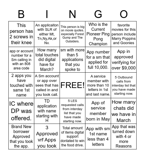 Untitled Bingo Card