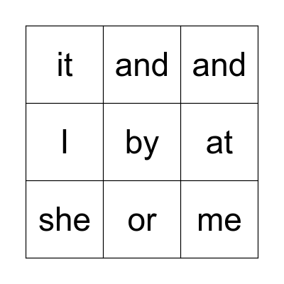 Sight words BINGO Card