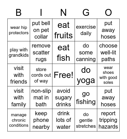 FALL PREVENTION BINGO Card