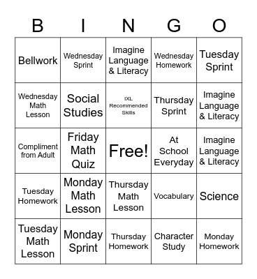 Assignments 11/15-11/9 Bingo Card