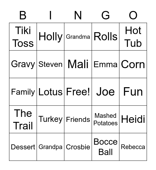 Thanksgiving 2021 Bingo Card