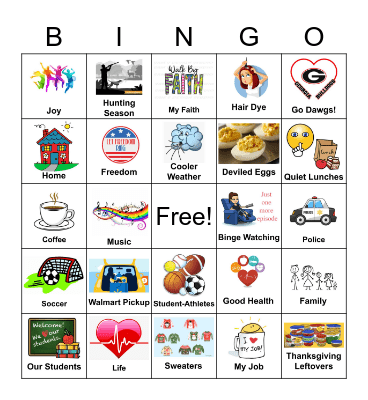 Gratitude Bingo Card