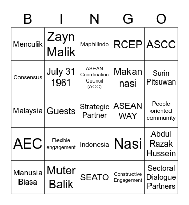ASEAN BingANGONGANGONG Bingo Card