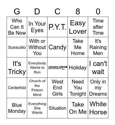 Gwen's Choice 80s Bingo Card