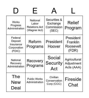The New Deal Bingo Card