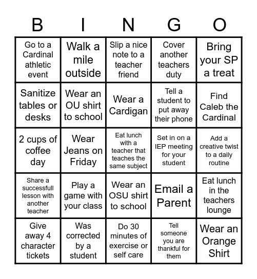 Thanksgiving Teacher Bingo! Bingo Card