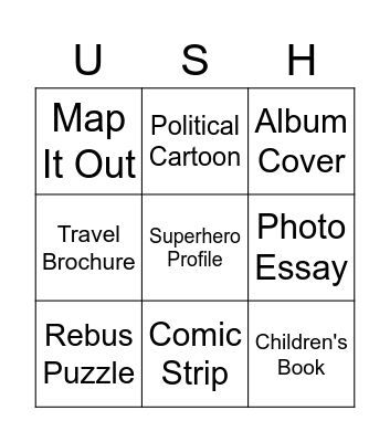 US History Review Tasks Bingo Card