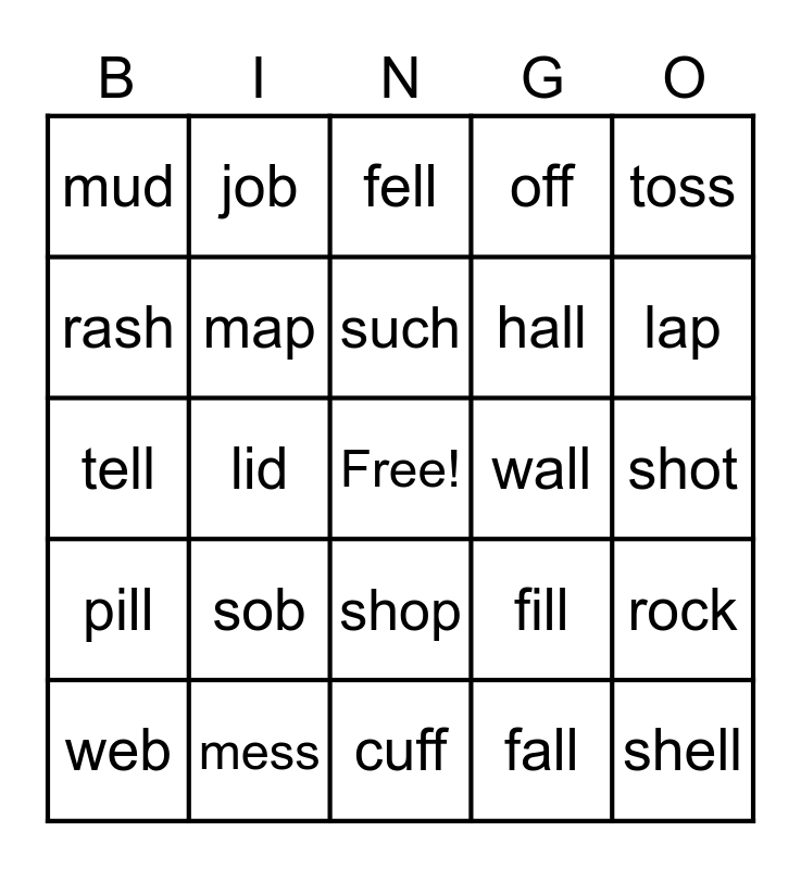 Level 1 Units 1-5 Decodable Bingo Card
