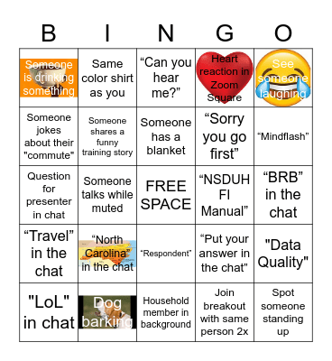 NSDUH 2022 Kick Off Meeting Bingo Card